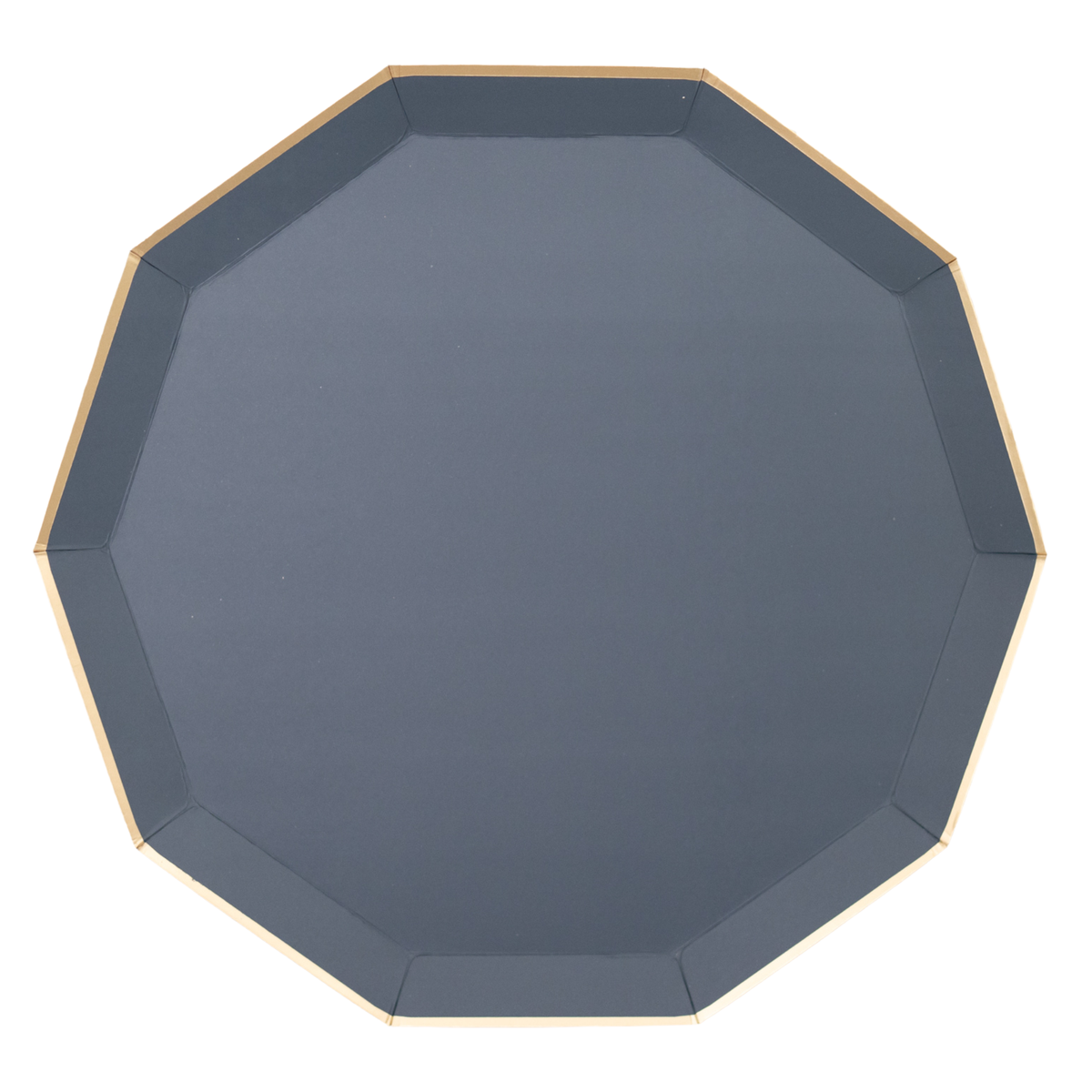 Single plate: Midnight blue octagon paper dinner plate with gold foil edge, 10.75 inch.