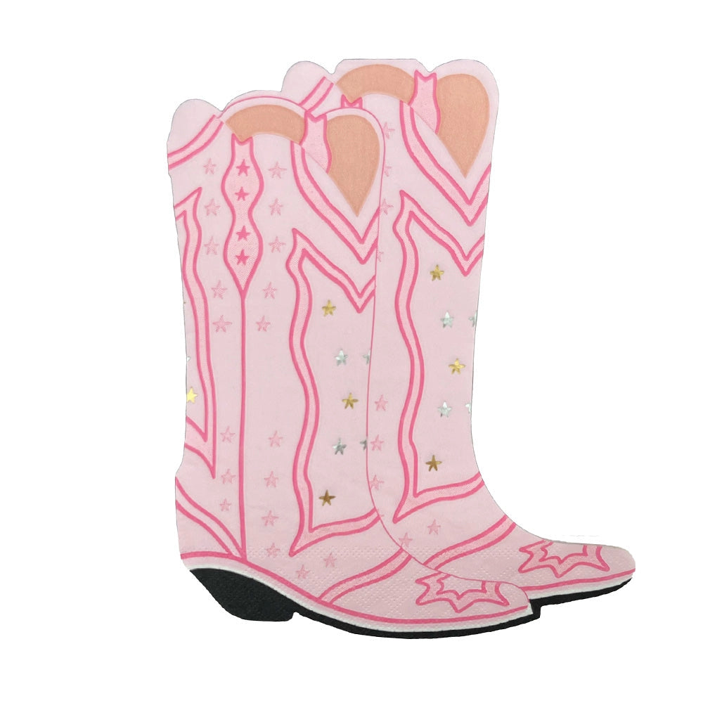 Pink paper napkins shaped like cowgirl boots