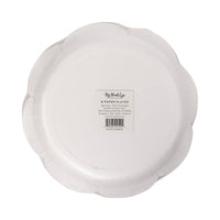 Back view of scalloped paper plate pack with product label
