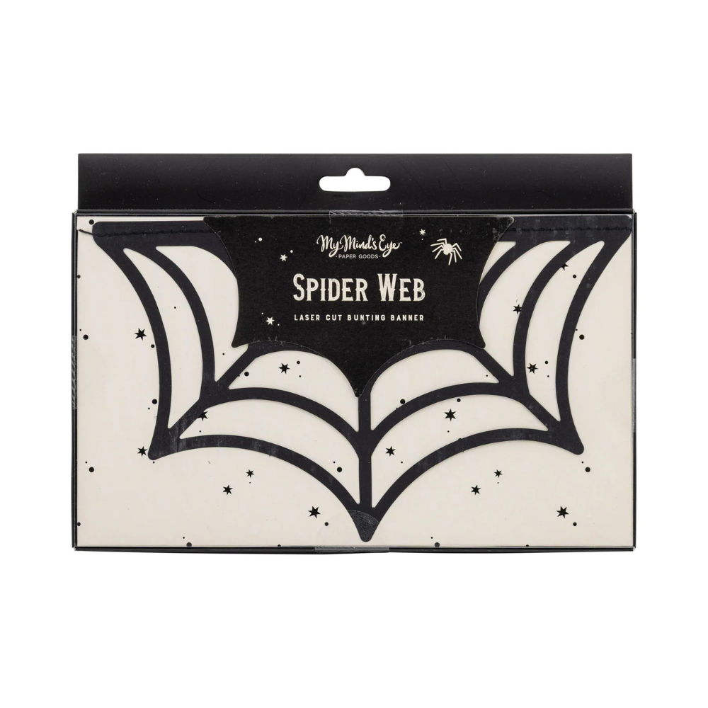 Front packaging showing laser-cut spider web design