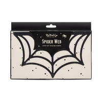 Front packaging showing laser-cut spider web design
