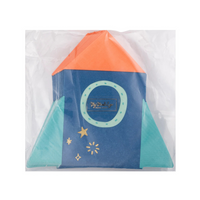 Packaged rocket napkins showing foil stars and design