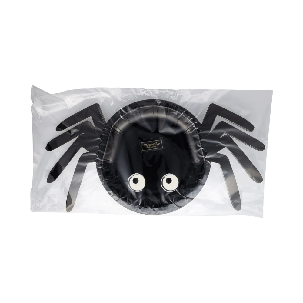 Front view of spider-shaped Halloween paper plates