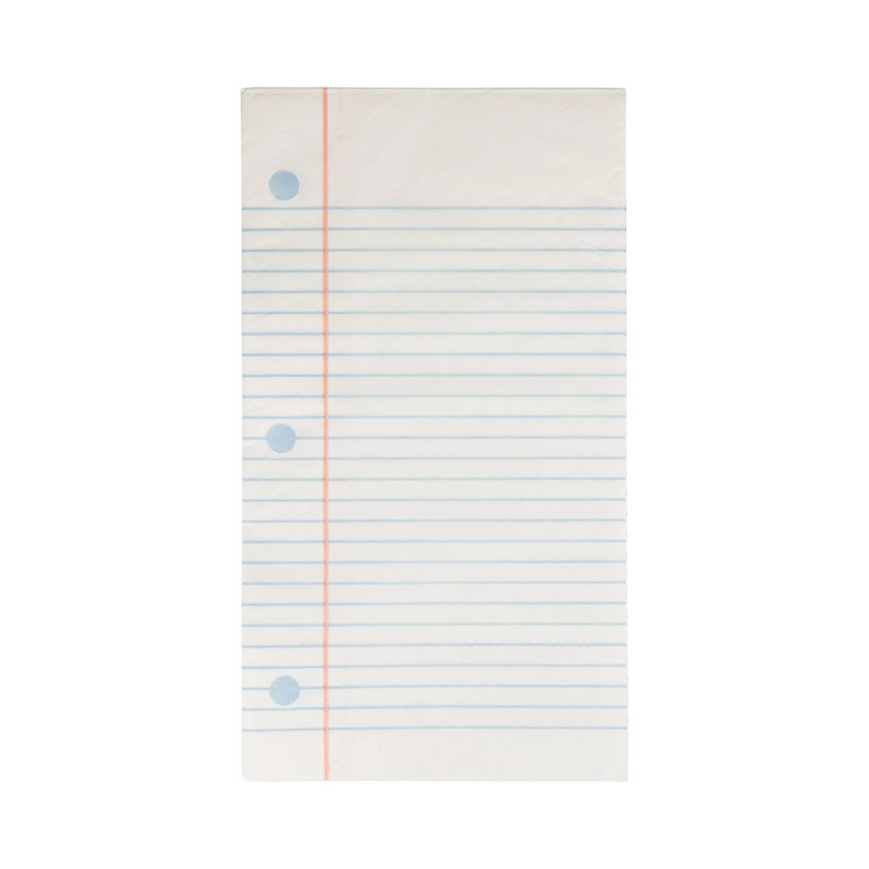 Full view of unfolded napkin showing the notebook page design