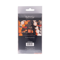 Back packaging of Fan Bunting Banner showing product details and Halloween table scene.