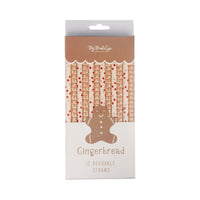 Packaging of Gingerbread Straws showing 12 reusable plastic straws in festive brown and red designs.