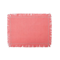Pink rectangle placemats with fringe and stitching details - perfect for a Spring table.