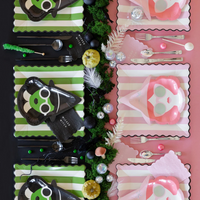 Halloween table setting featuring both Bad Witch and Good Witch plates