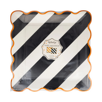 Front of Striped 10" Paper Plate Set packaging showing black stripe design.