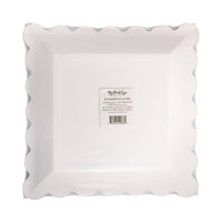 Back view of packaged Pink & Burgundy striped paper plates with label