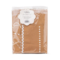 Back view of the Gingerbread Apron – Youth in packaging, showing product label and cotton canvas material.