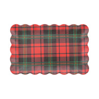 Red and green plaid bamboo tray with scalloped edges