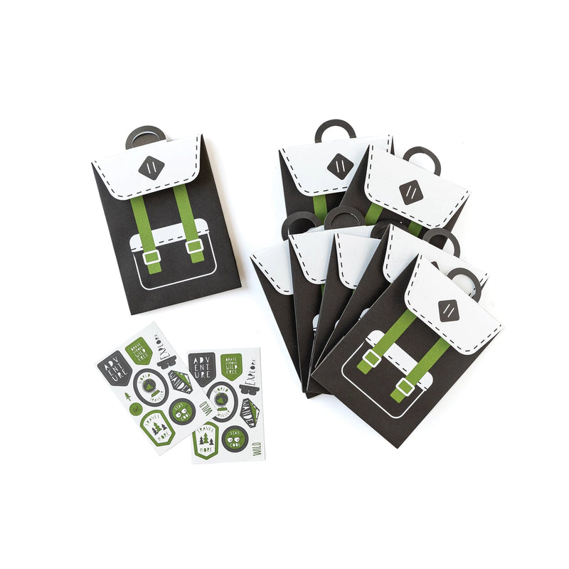 Zoom-in on an opened backpack treat bag being filled with snacks, highlighting the realistic straps and flap design.
