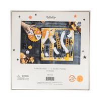 Back of game box showing Ghosts & Ladders board and spinner in use