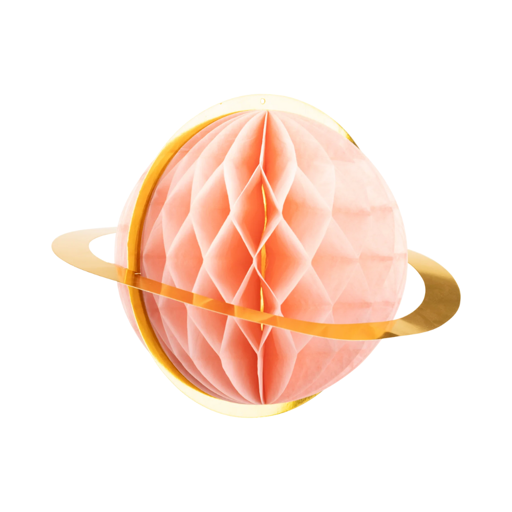 Pink planet honeycomb decoration with gold foil ring