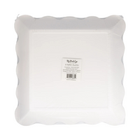 Back of Striped 10" Paper Plate Set packaging with product label visible.