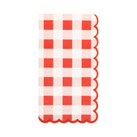 Red and pink gingham paper dinner napkin with scalloped edge