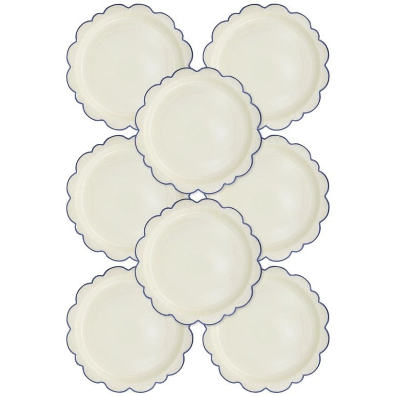 Pembroke Cream with Blue Edge Charger Paper Plate 12" Set of 8 | Tea Party Decor | Garden Party Tableware | Tea Time Party Plates | Layering