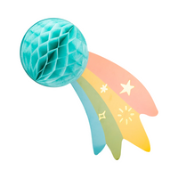 Hanging comet honeycomb decoration with rainbow tail and gold foil stars