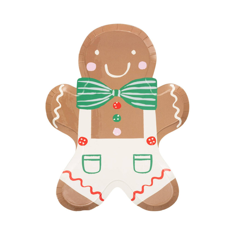 Close-up of Gingerbread Man Plate showing bow tie, buttons, and icing details.