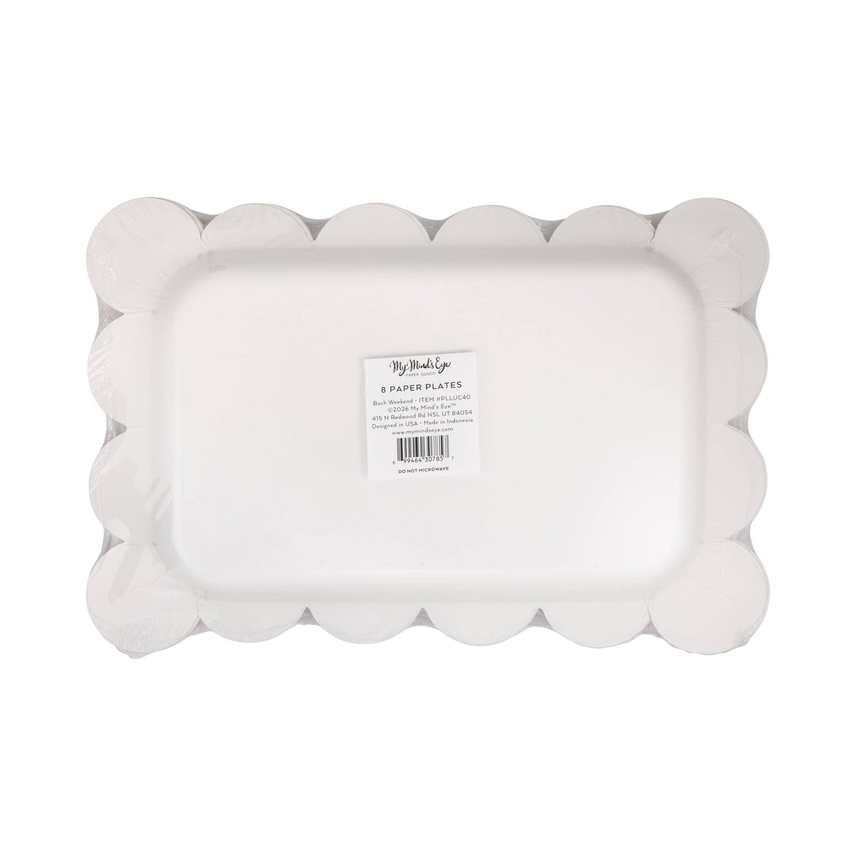 The back of the 8ct scalloped paper plates packaging showing size and technical specs.