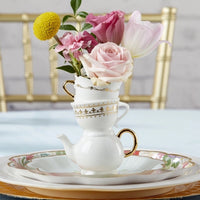 Tea Time Whimsy Ceramic Bud Vase - Tea Party Events, Take Home Gift Party Decor for Birthday, Wedding & Bridal Shower