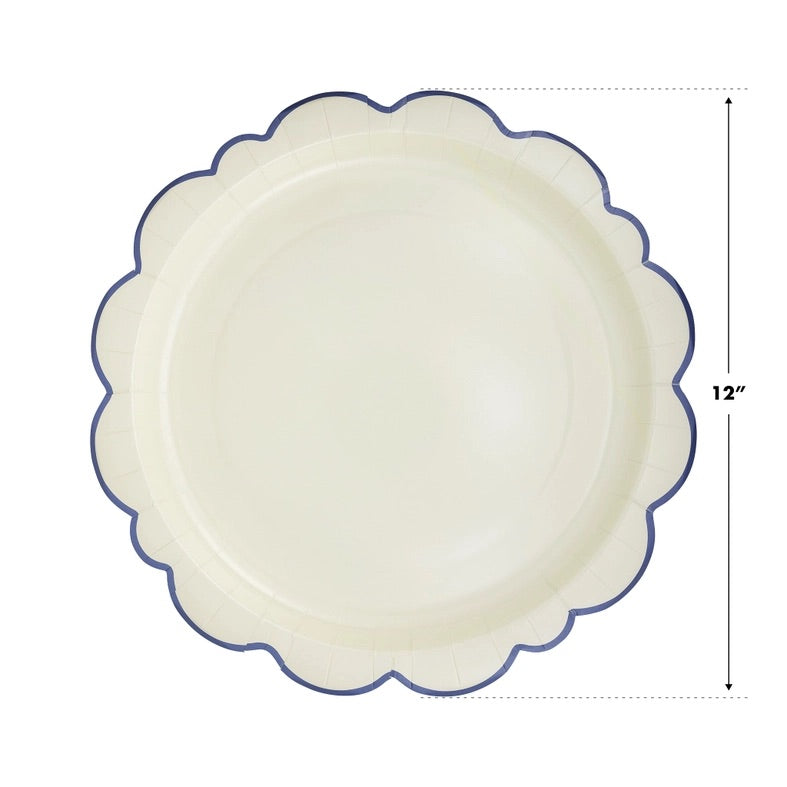 Pembroke Cream with Blue Edge Charger Paper Plate 12" Set of 8 | Tea Party Decor | Garden Party Tableware | Tea Time Party Plates | Layering
