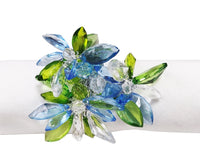 Blue and green jeweled napkin ring on a silver napkin ring - perfect for a Spring table or Mother's Day Brunch decor.