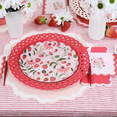 Scalloped Strawberry Paper Cocktail Napkins
