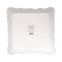 Back of scalloped square green alphabet paper plate package showing label with product details