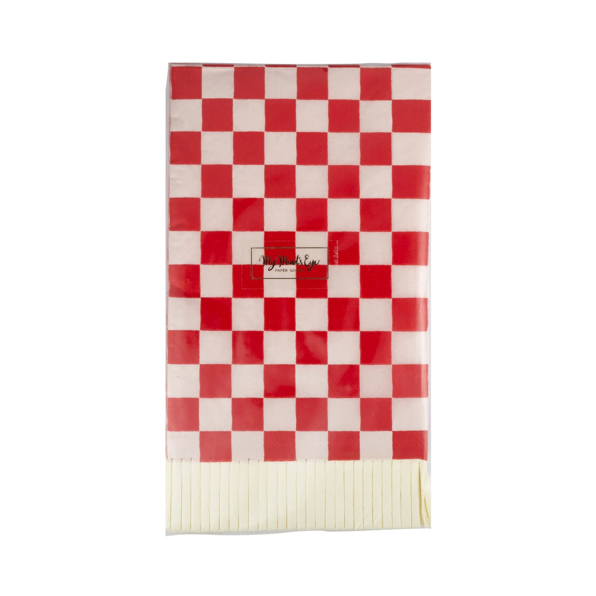 Back of Red checked paper napkins with fringe detail - perfect to use as Christmas napkins