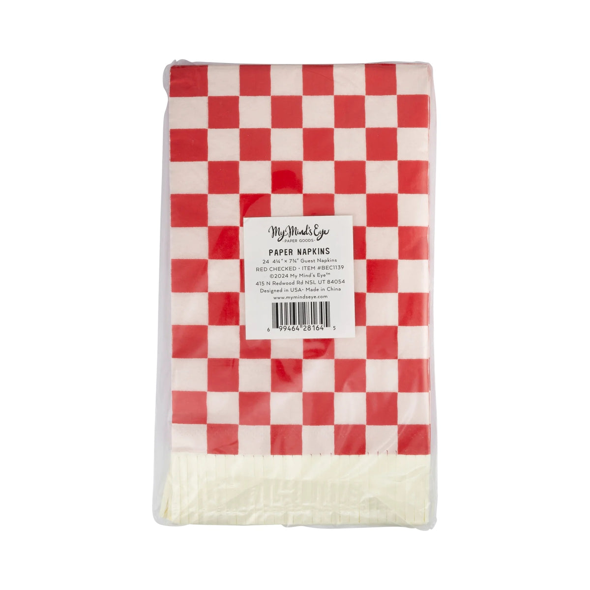 Red checked paper napkins with fringe detail - perfect to use as Christmas napkins