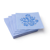 Stack of Blue floral paper cocktail napkins perfect for a baby shower, a bridal shower, or easter.