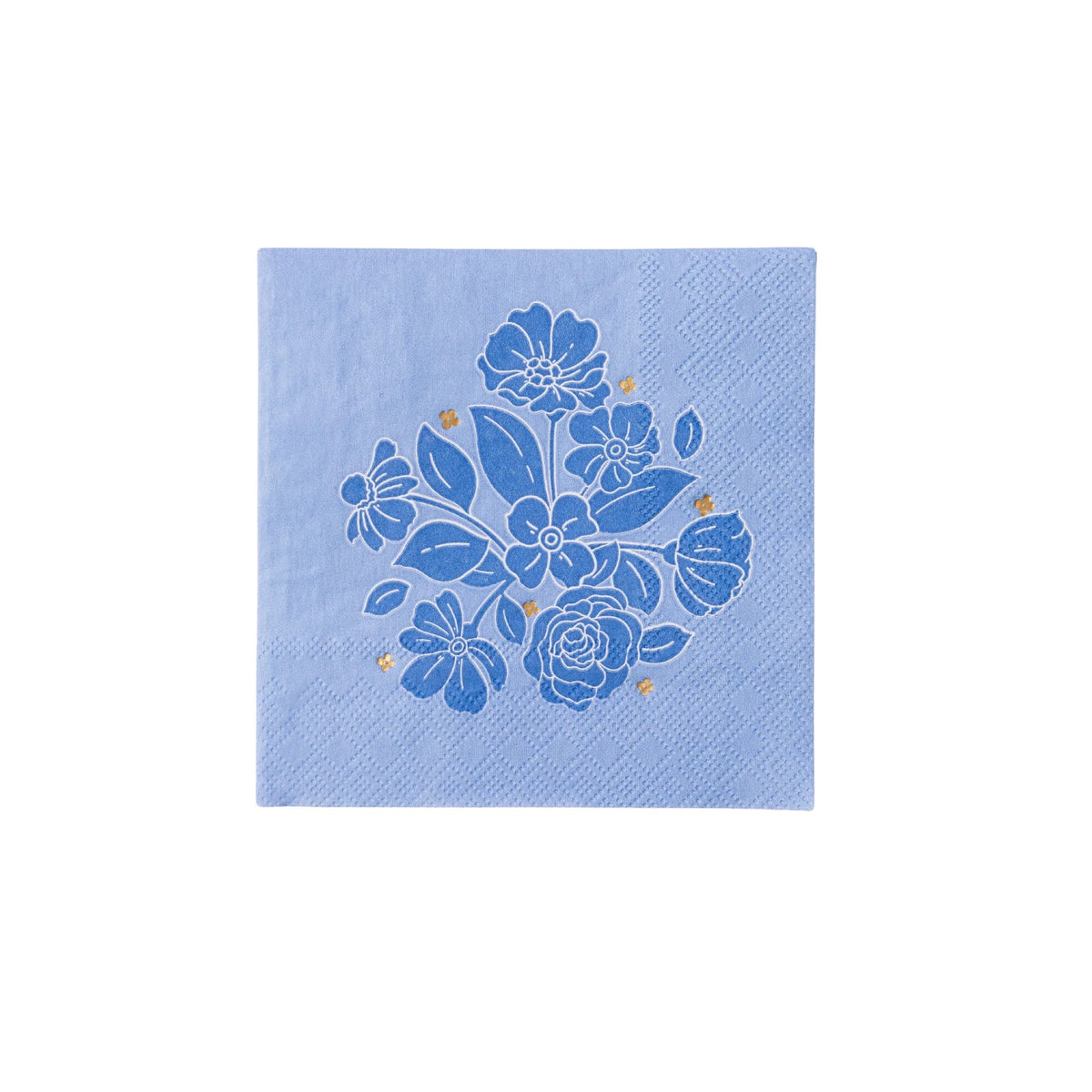 Blue floral paper cocktail napkin perfect for a baby shower, a bridal shower, or easter.