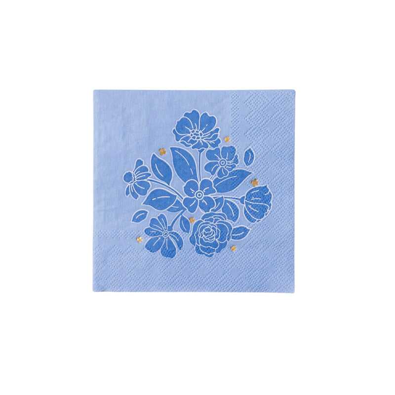 Blue floral paper cocktail napkin perfect for a baby shower, a bridal shower, or easter.
