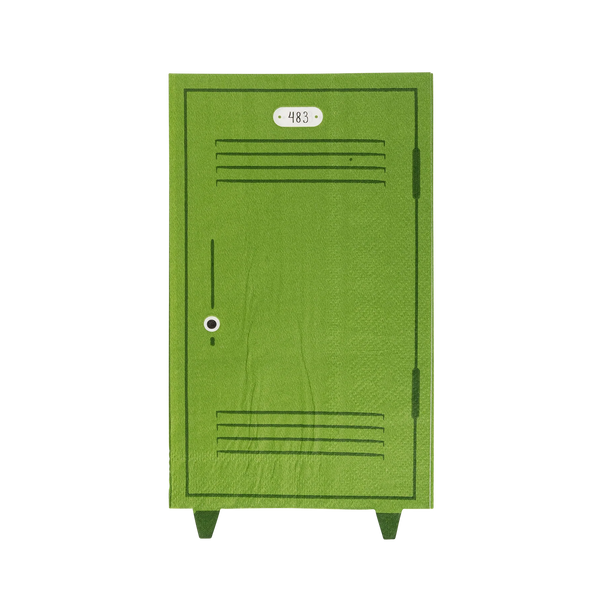 Full napkin laid out flat showing complete green locker illustration with handle and vents.