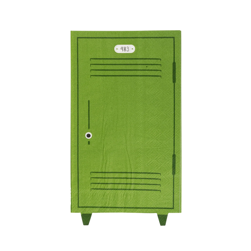 Full napkin laid out flat showing complete green locker illustration with handle and vents.