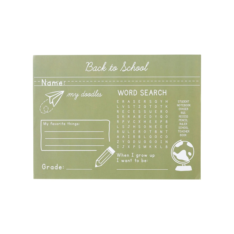 This set of 12 placemats features a word search and cursive practice section, cleverly designed to resemble a chalkboard. It’s the perfect way to mix fun and function, making your table setting both entertaining and educational.