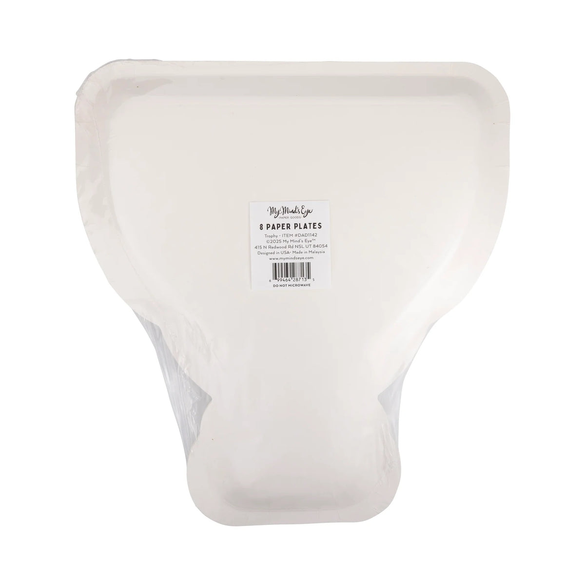 A package of Number 1 Dad Trophy Plates, showing the back with product details and barcode.