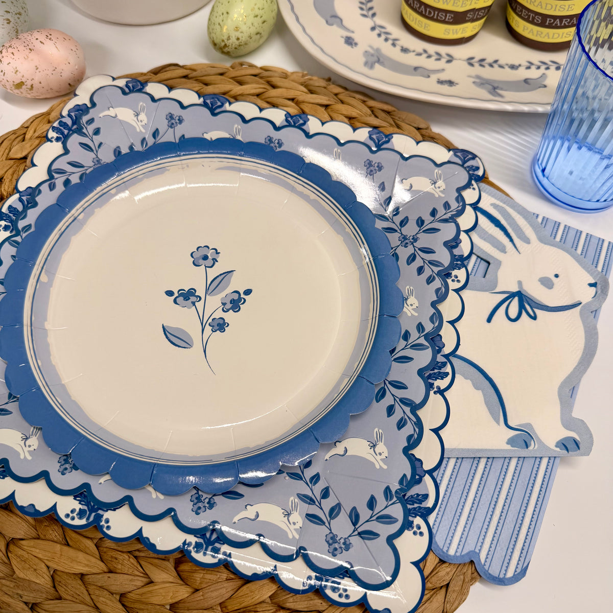 Bluebell Easter party supplies styled on table