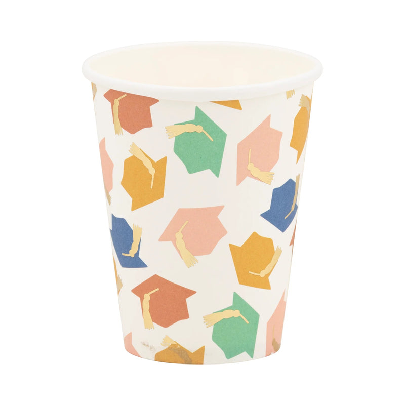 Colorful Graduation Caps Party Cup, 8ct | Graduation Cups, Class of 2025, Graduation Party, Graduation Paper Cups, Pre-School Graduation