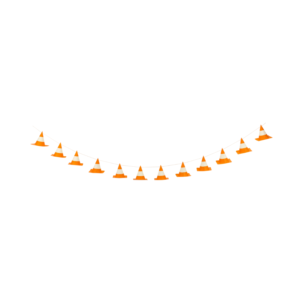 Fully extended 6 ft Construction Cone Banner on white background