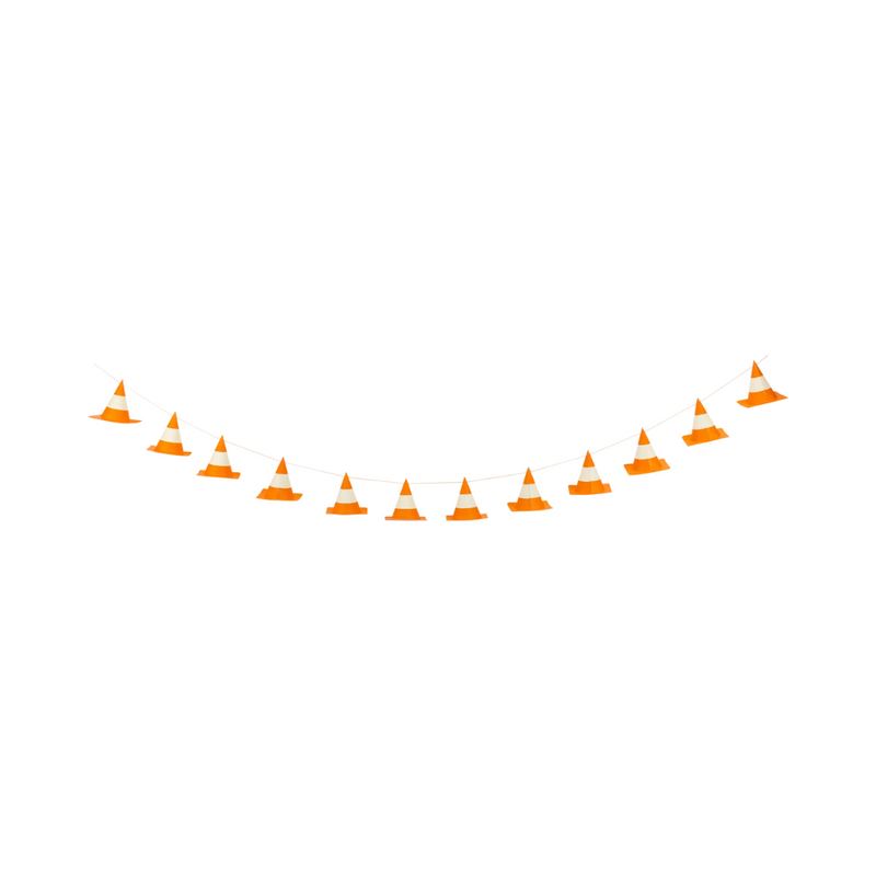 Fully extended 6 ft Construction Cone Banner on white background