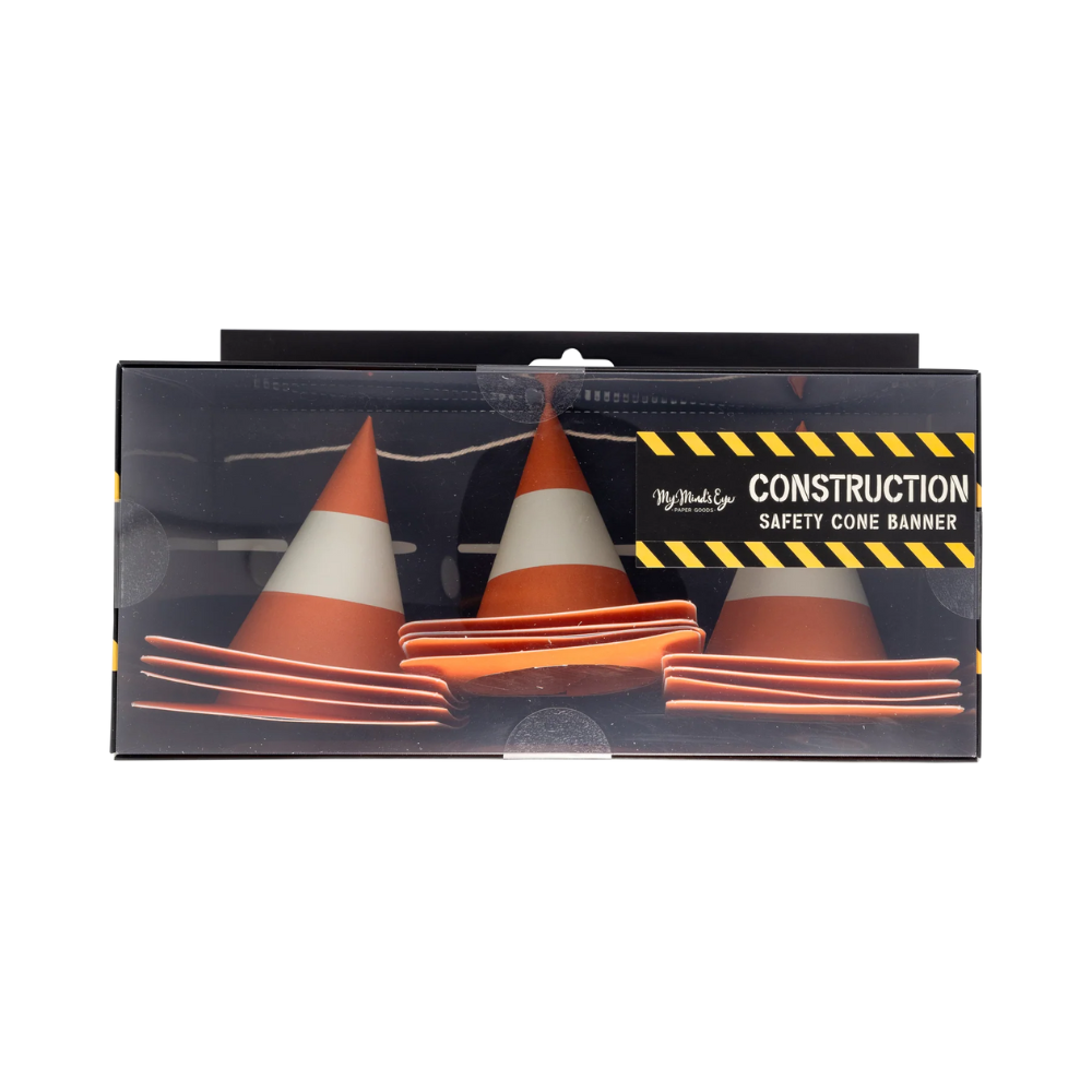 Close-up of the packaged 3D paper construction cone banner