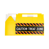 Flat layout of one treat box showing "Caution Treat Zone" text