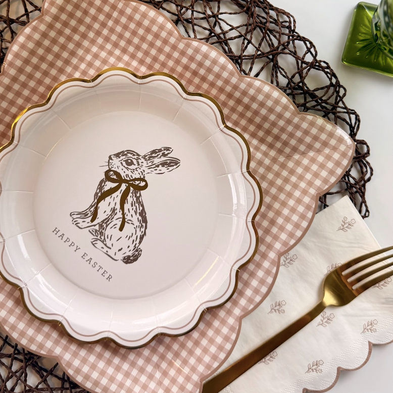 Cottontail Easter party supplies styled on table