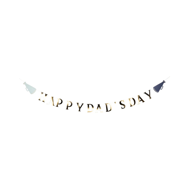 A 6-foot banner with bold gold letters spelling out “HAPPY DAD’S DAY” with megaphone cutouts at each end.