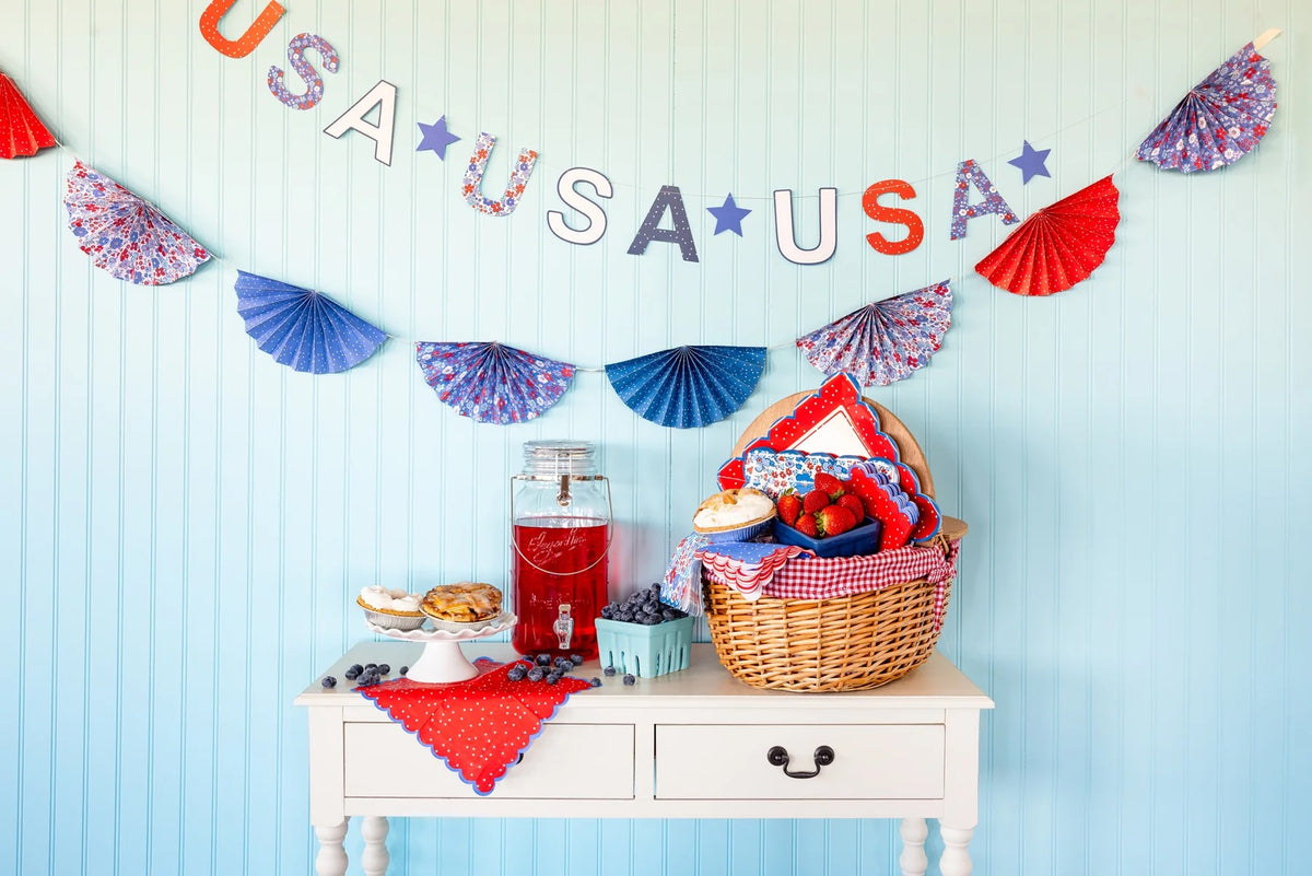 Floral USA Banner | 4th of July Banner, Patriotic Banner, Patriotic Paper Banner, 4th of July Party Decor, Memorial Day Party, Garland