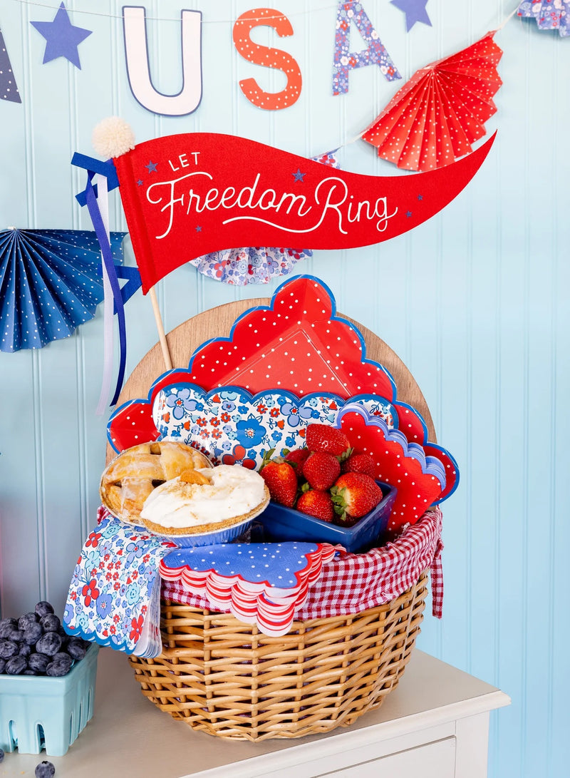 Floral Americana 9" Plate, 8ct | Patriotic Plates, July 4th Paper Plates, 4th of July Party Supplies, Fourth of July Tableware, USA