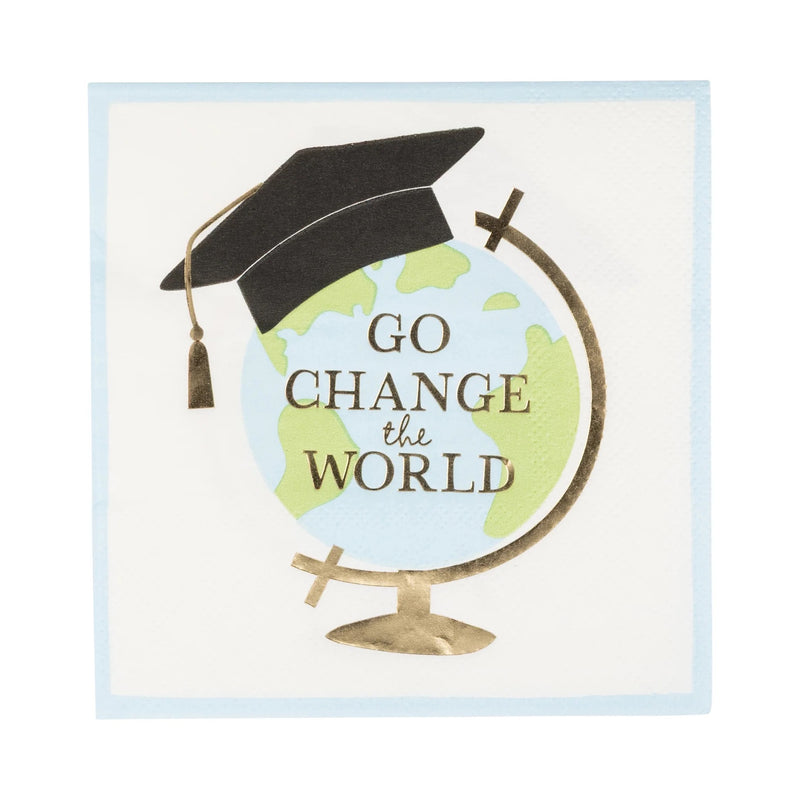 Go Change the World Paper Napkins, 18ct | Travel Themed Graduation Party Napkins, High School Grad Party Napkins, Congrats Graduate
